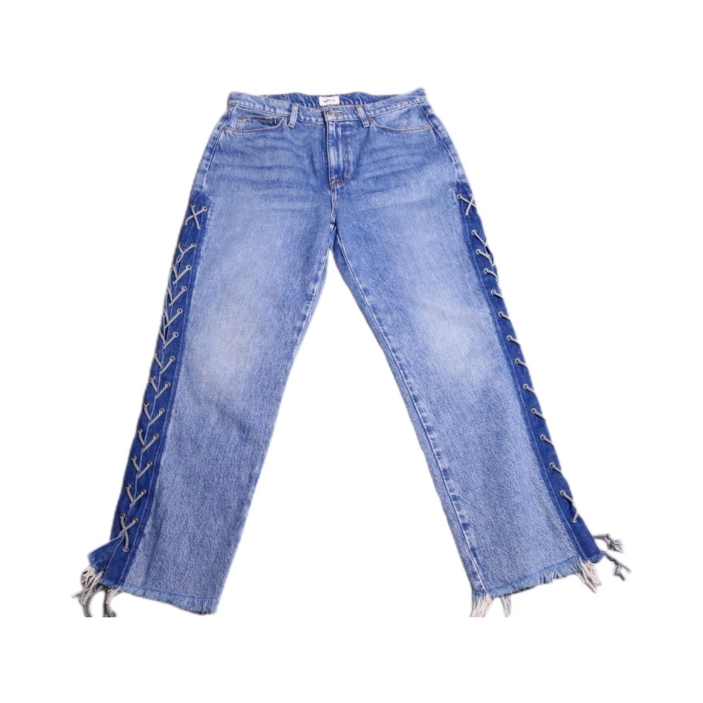 HUDSON Women's Zoeey Hig Rise Lace Up Straight Crop Jean Size 30 - Picture 2 of 9